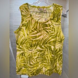 Chico’s Zenergy Hawaiian Leaf print Tank Top.  Size 3 (Chico’s sizing). Ctn/Spdx